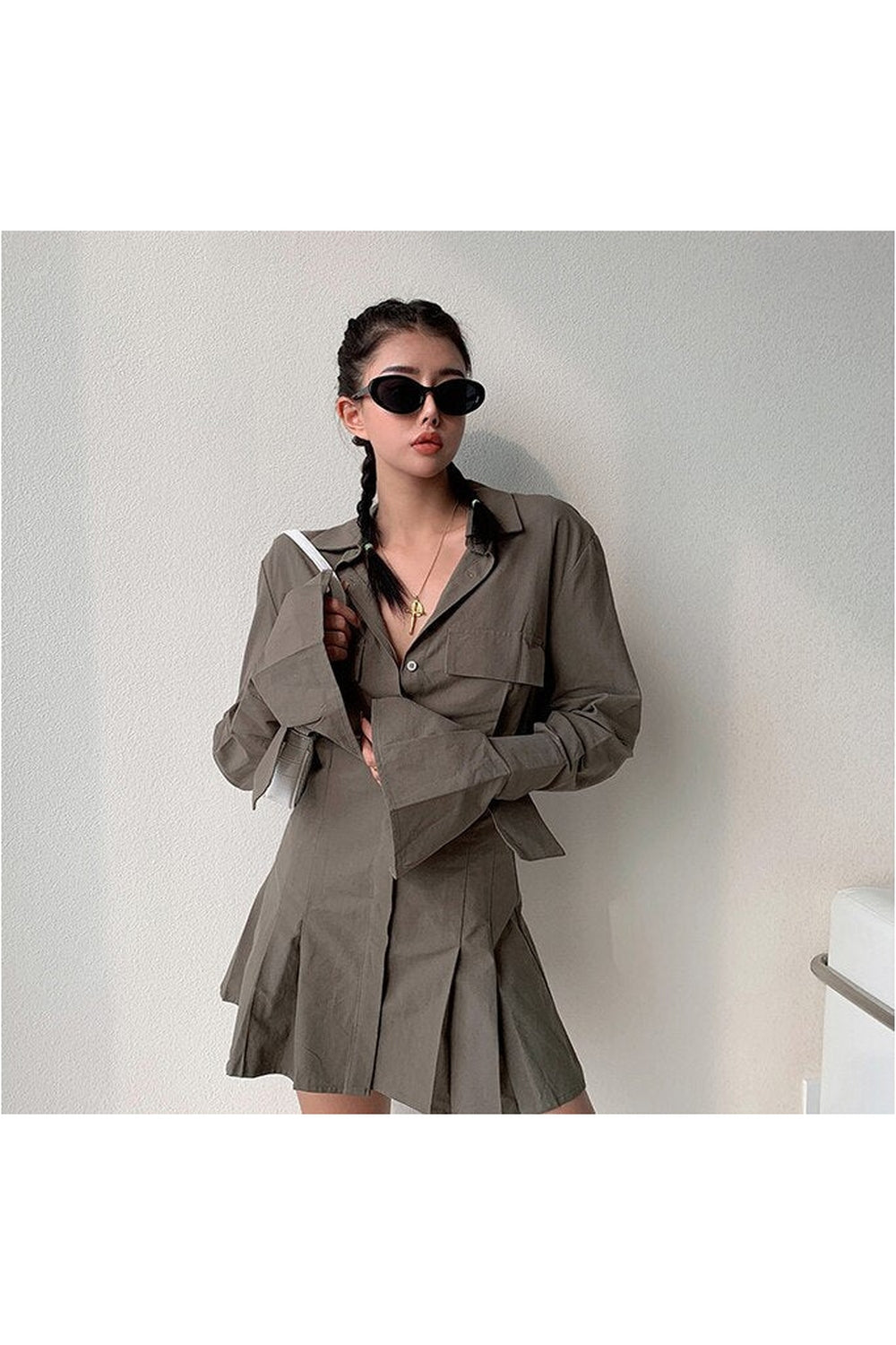 Y2k Waist Flare Shirt Dress