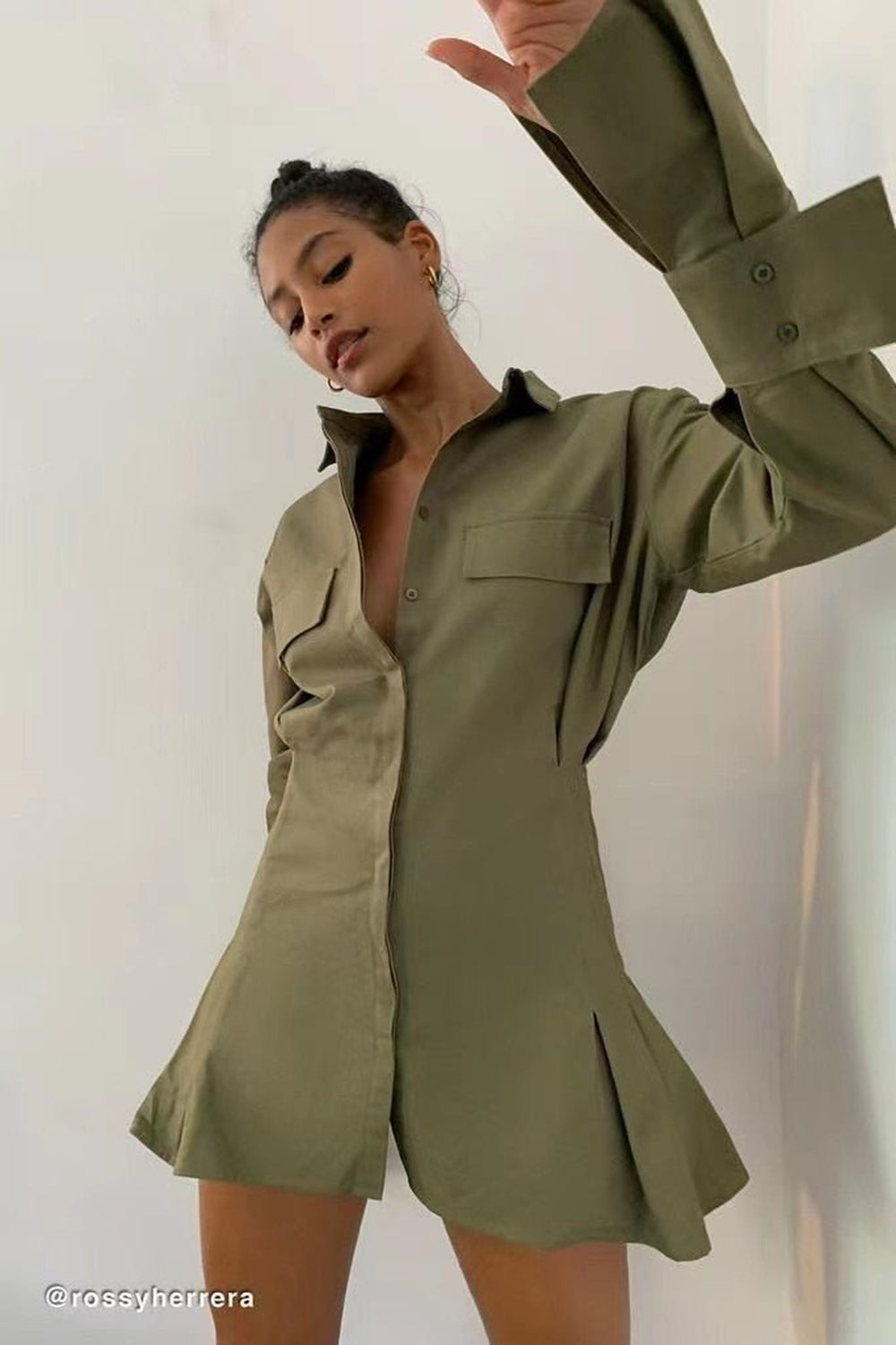 Y2k Waist Flare Shirt Dress