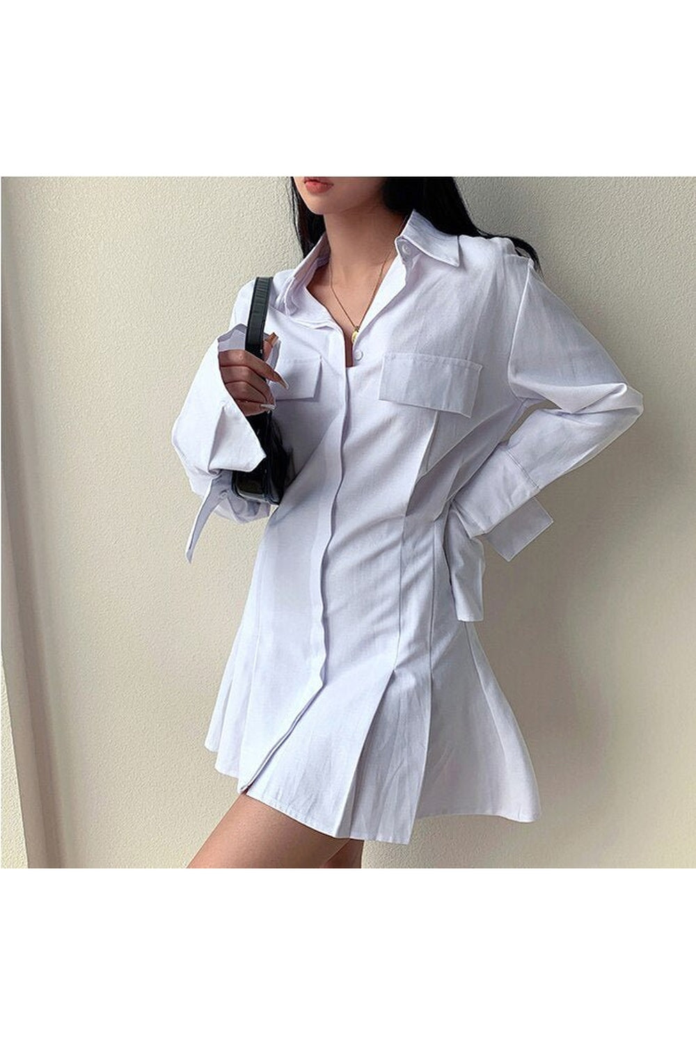 Y2k Waist Flare Shirt Dress