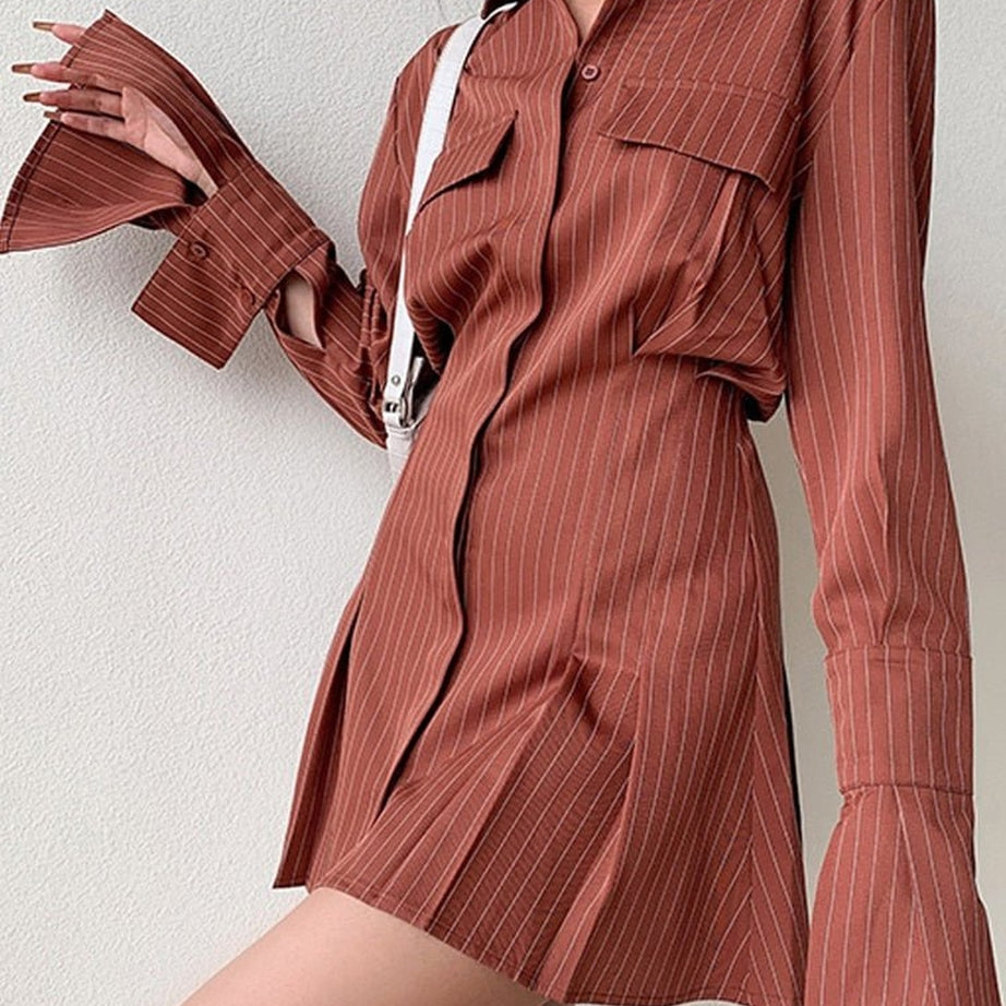 Y2k Waist Flare Shirt Dress