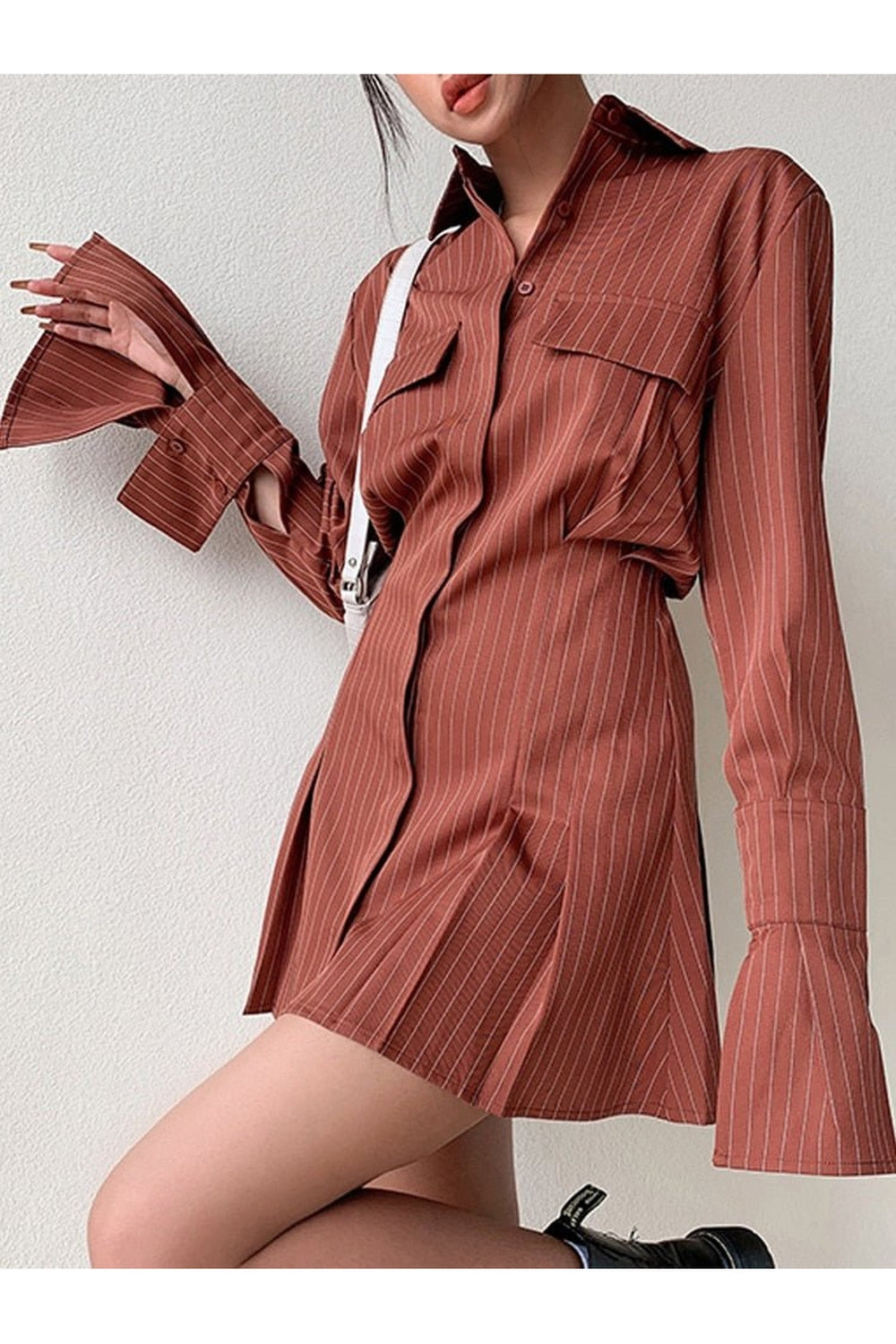 Y2k Waist Flare Shirt Dress