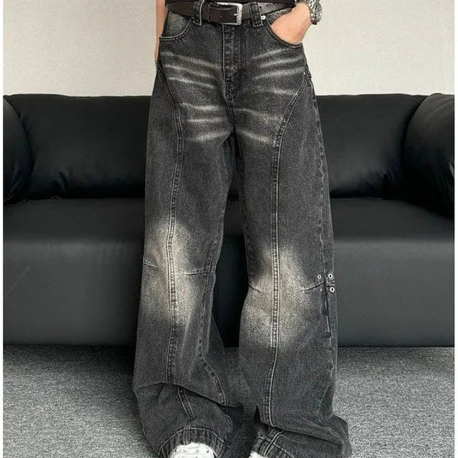 Y2k Washed Black Wide-Leg Jeans