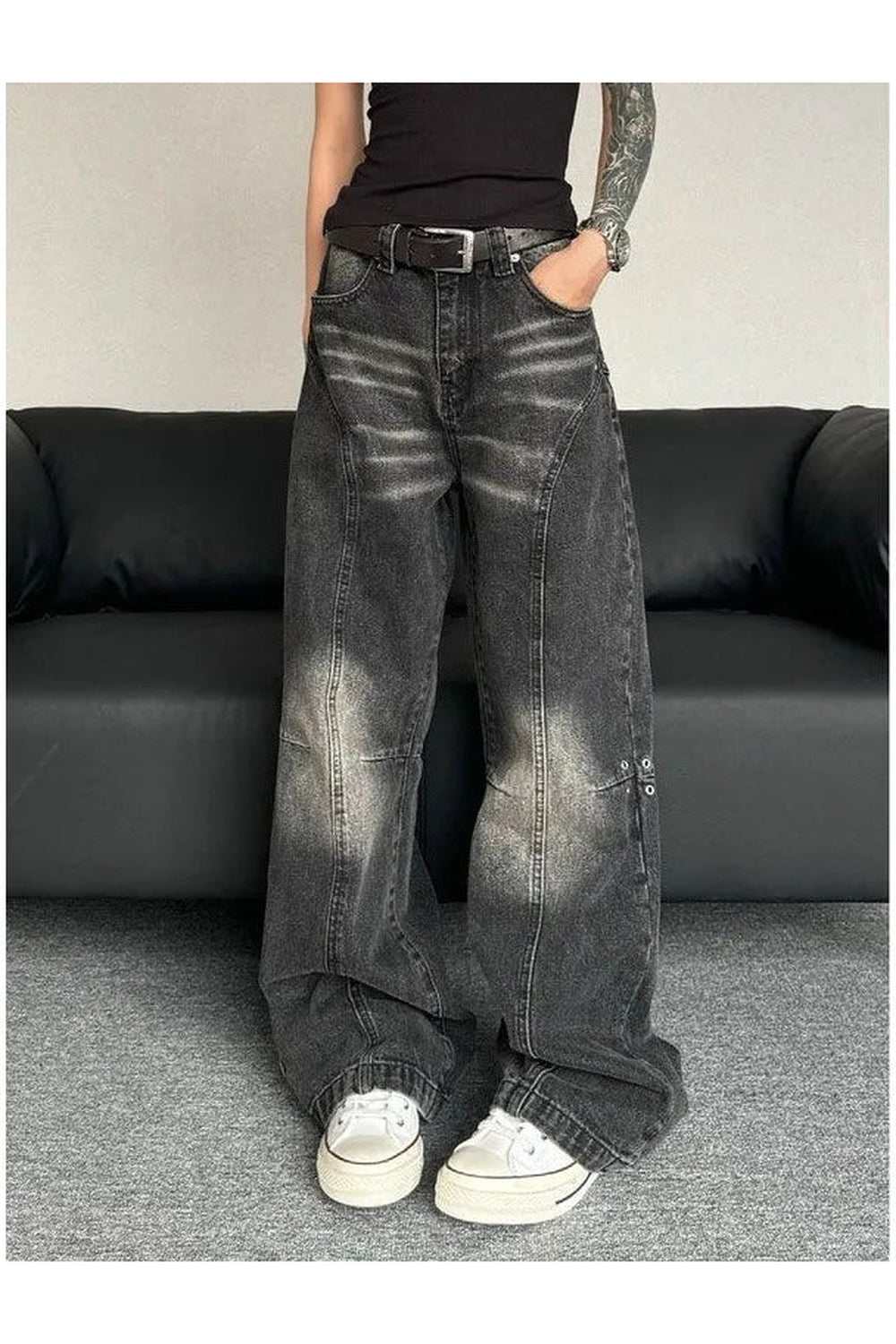 Y2k Washed Black Wide-Leg Jeans