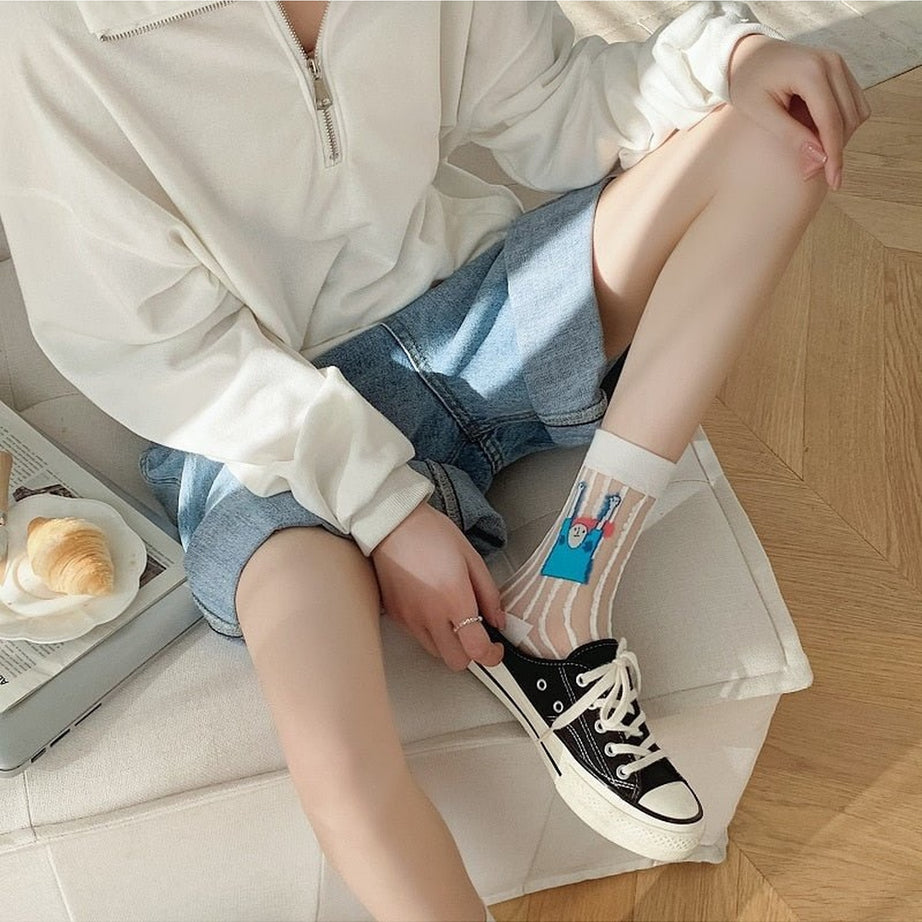 Y2k Weirdcore Asymmetric Transparent Socks