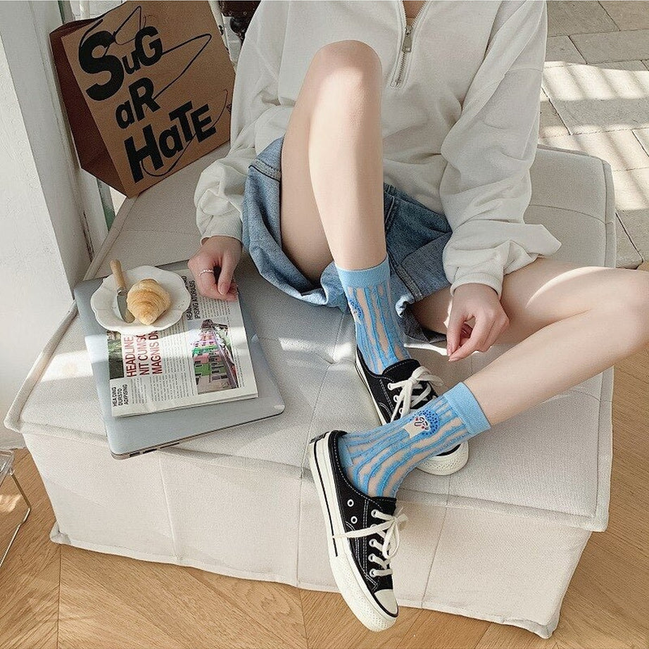 Y2k Weirdcore Asymmetric Transparent Socks
