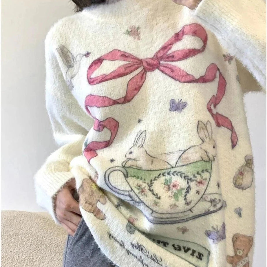 Y2k Whimsical Bunny Teacup Sweater