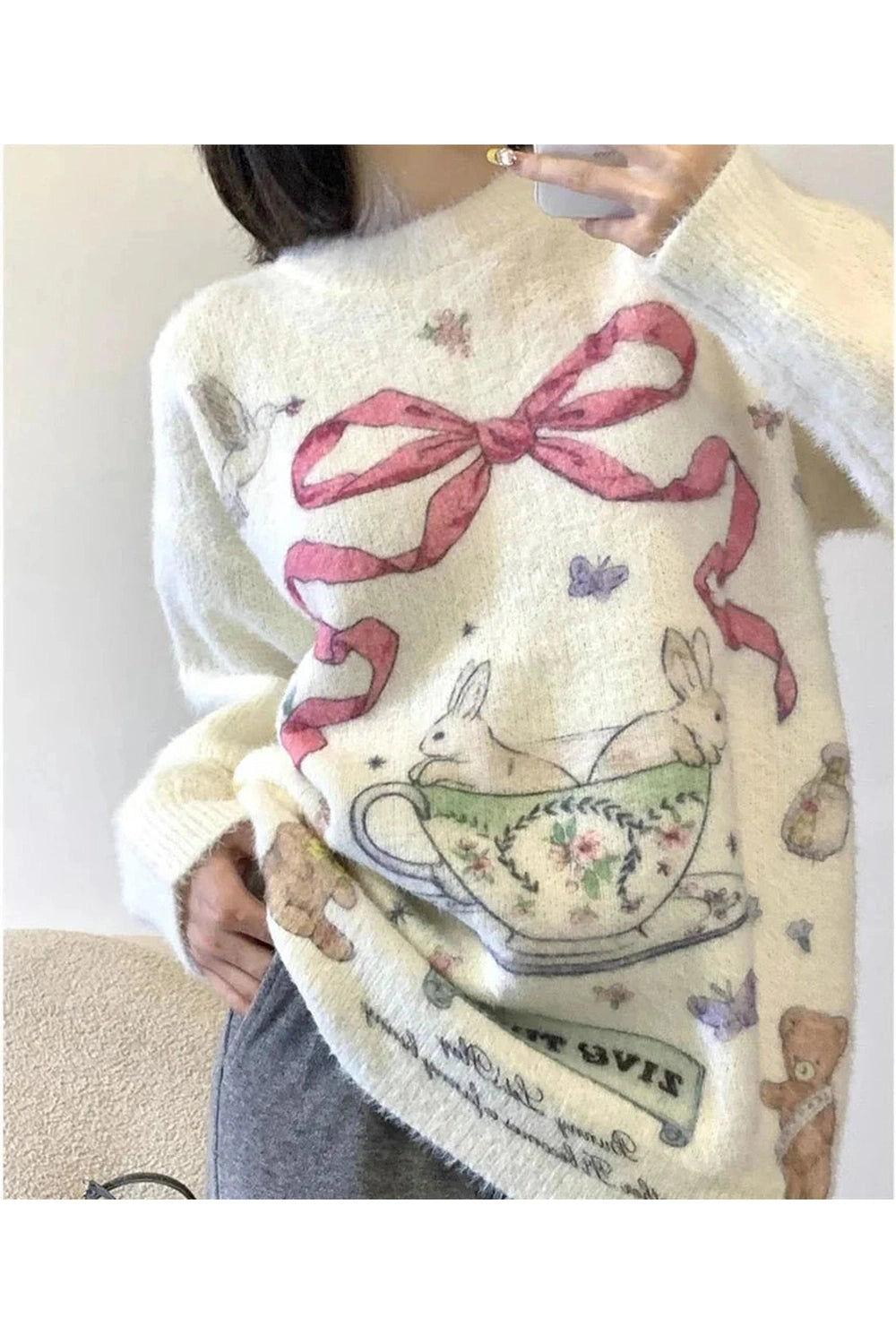 Y2k Whimsical Bunny Teacup Sweater