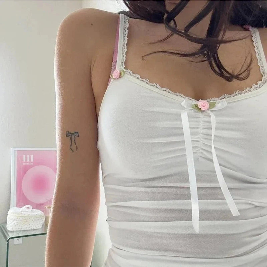 Y2k White Bow Lace Camis Top