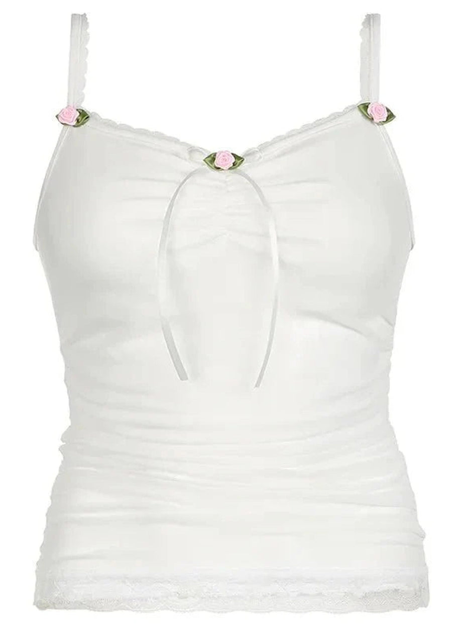 Y2k White Bow Lace Camis Top