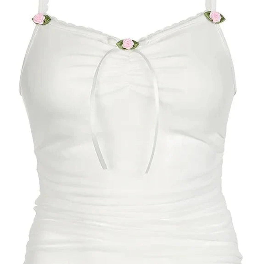 Y2k White Bow Lace Camis Top