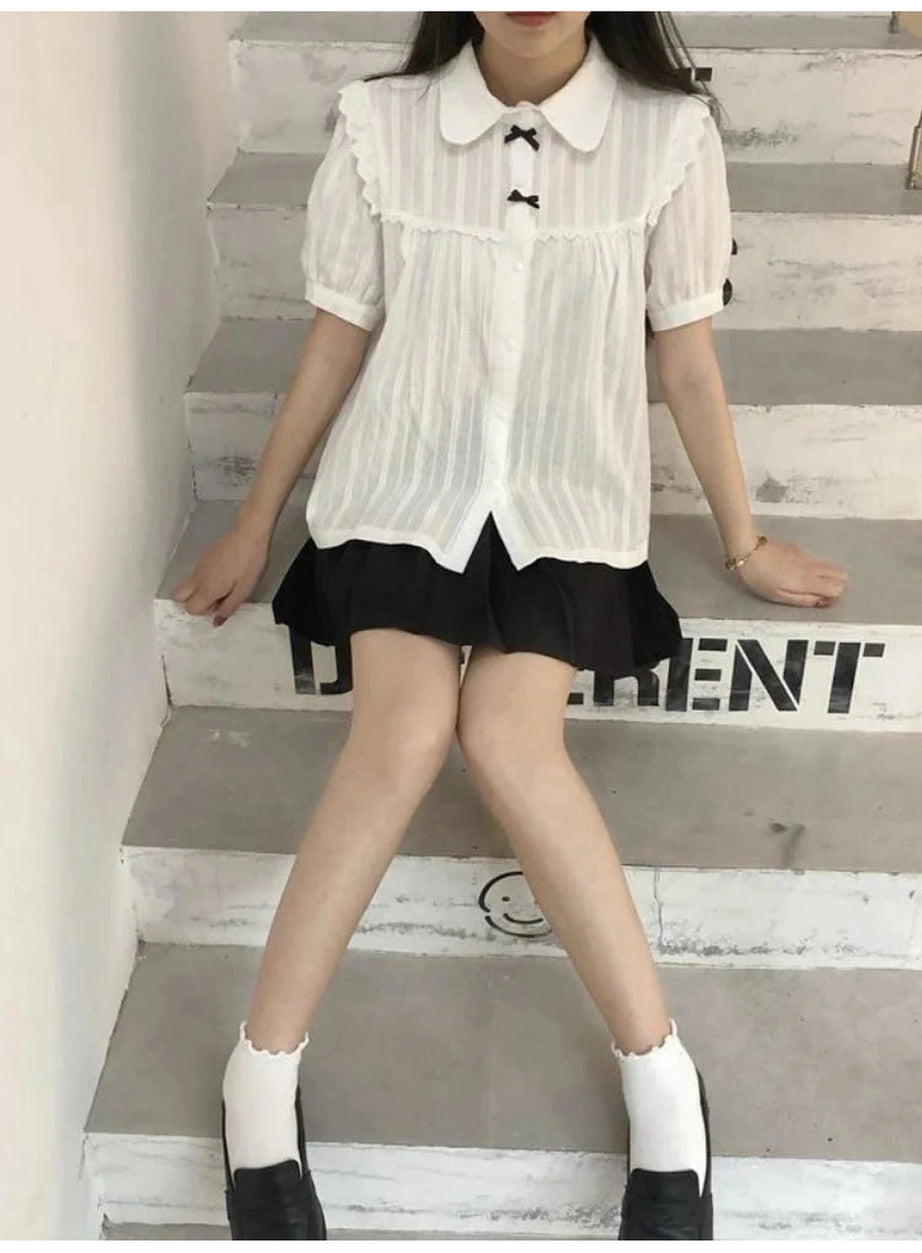 Y2k White Lace Peter Pan Blouse