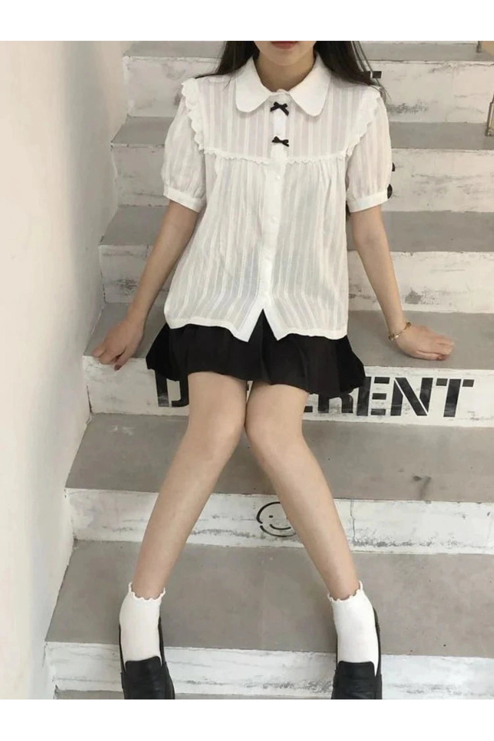 Y2k White Lace Peter Pan Blouse