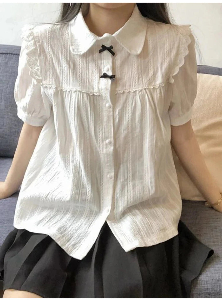 Y2k White Lace Peter Pan Blouse