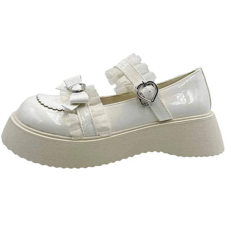 Y2k White Lolita Heart Shoes