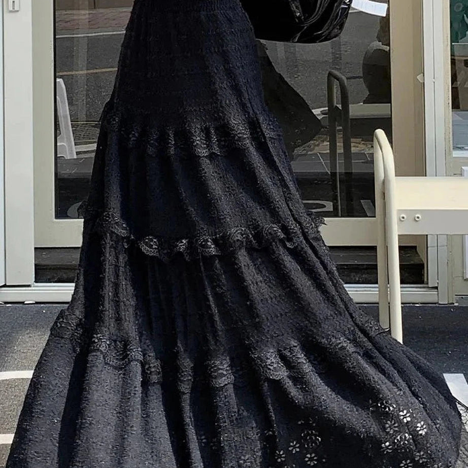 Y2k White Long Lace Skirt