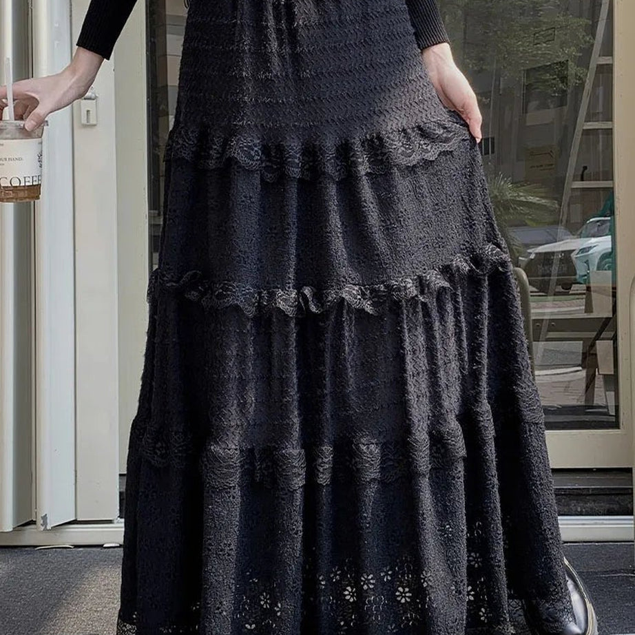 Y2k White Long Lace Skirt