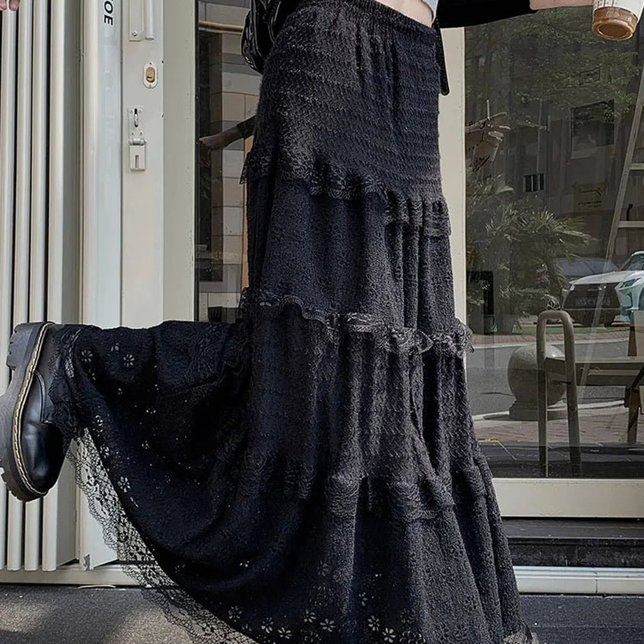 Y2k White Long Lace Skirt