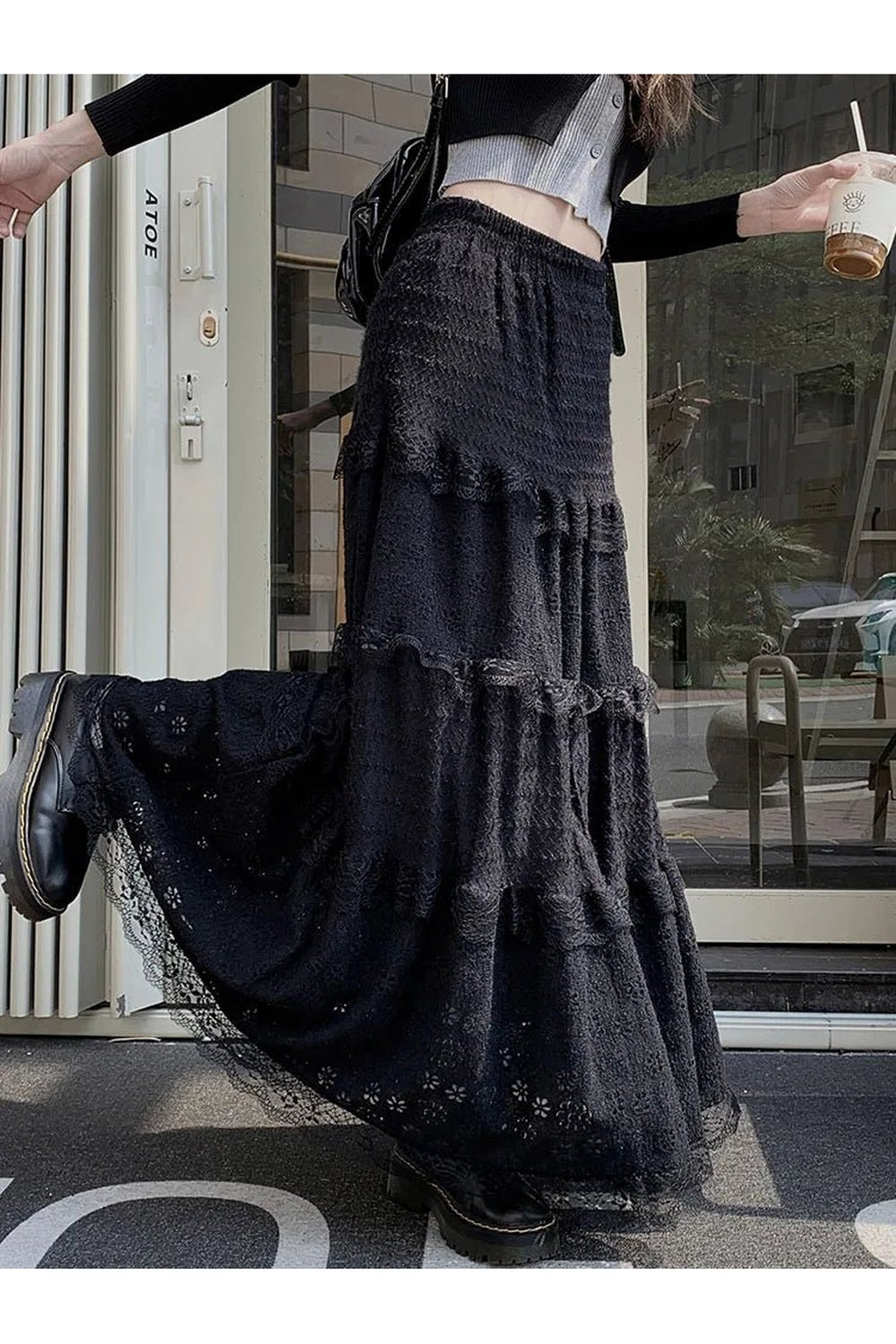 Y2k White Long Lace Skirt