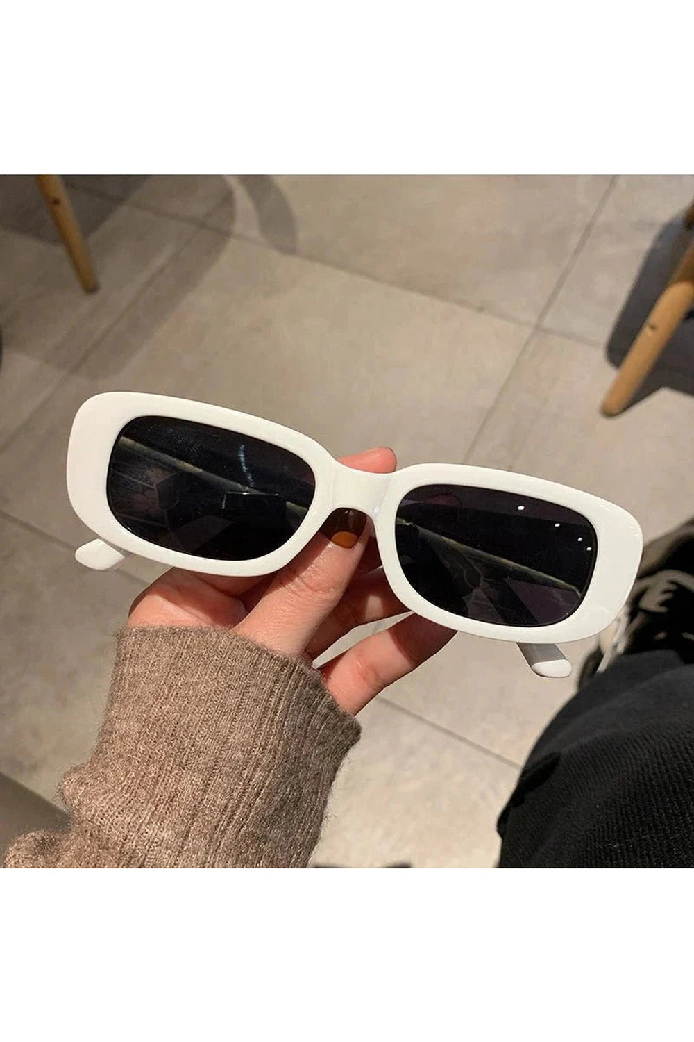 Y2k White Rectangular Sunglasses