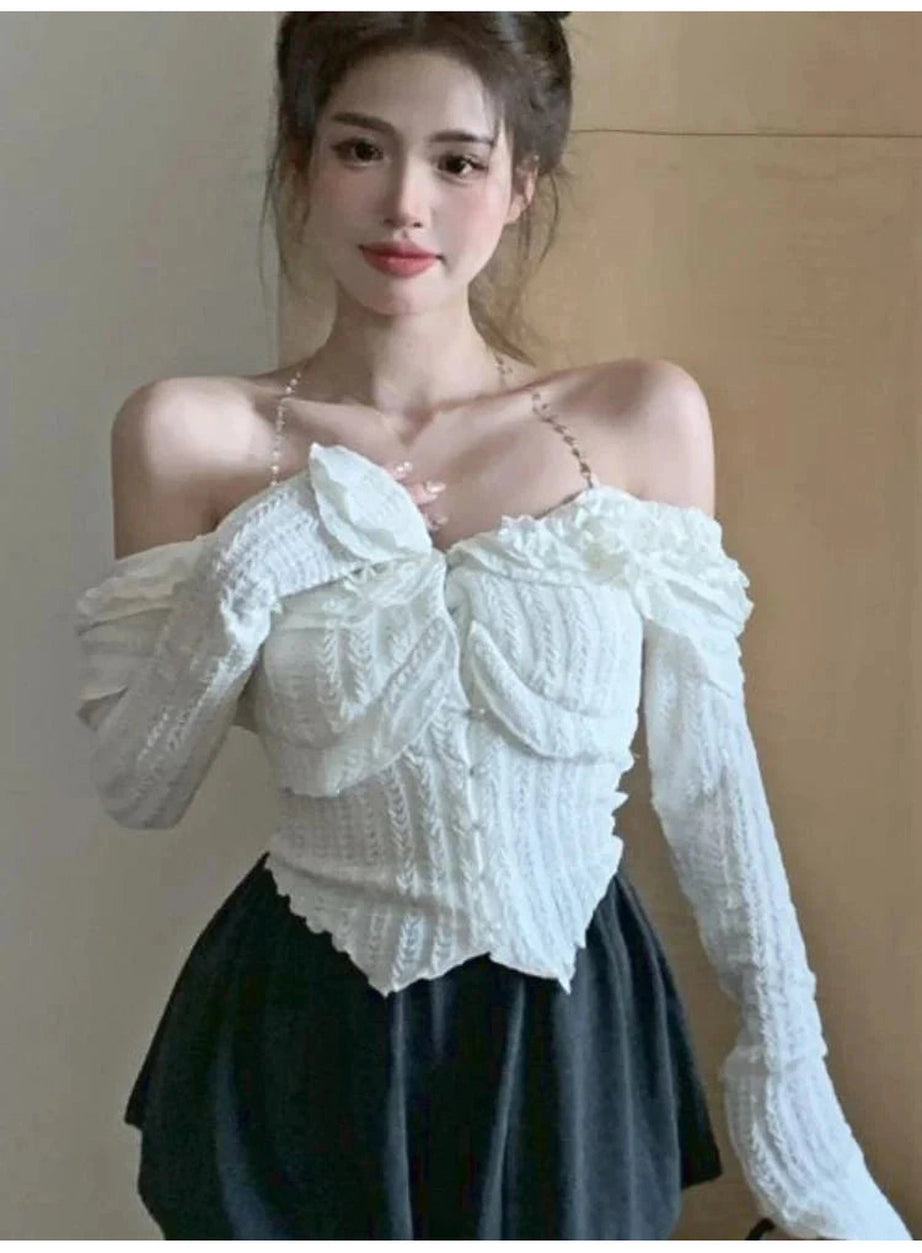 Y2k White Ruffle Kawaii Blouse