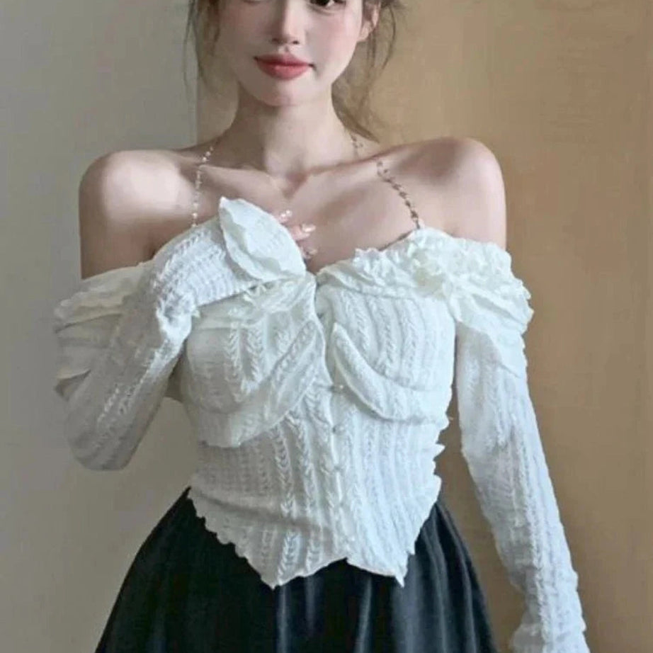 Y2k White Ruffle Kawaii Blouse