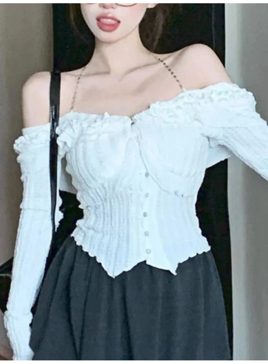 Y2k White Ruffle Kawaii Blouse