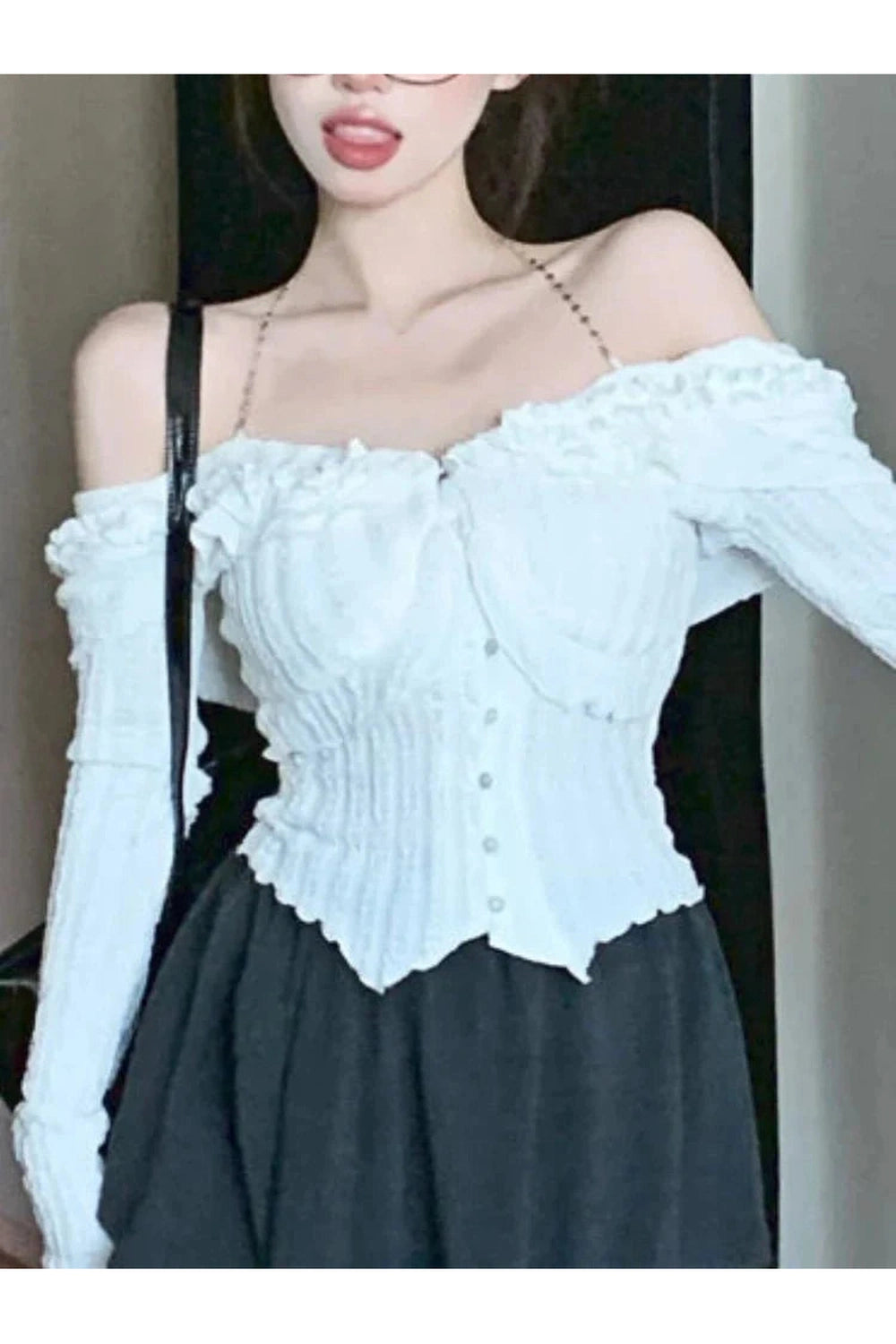 Y2k White Ruffle Kawaii Blouse