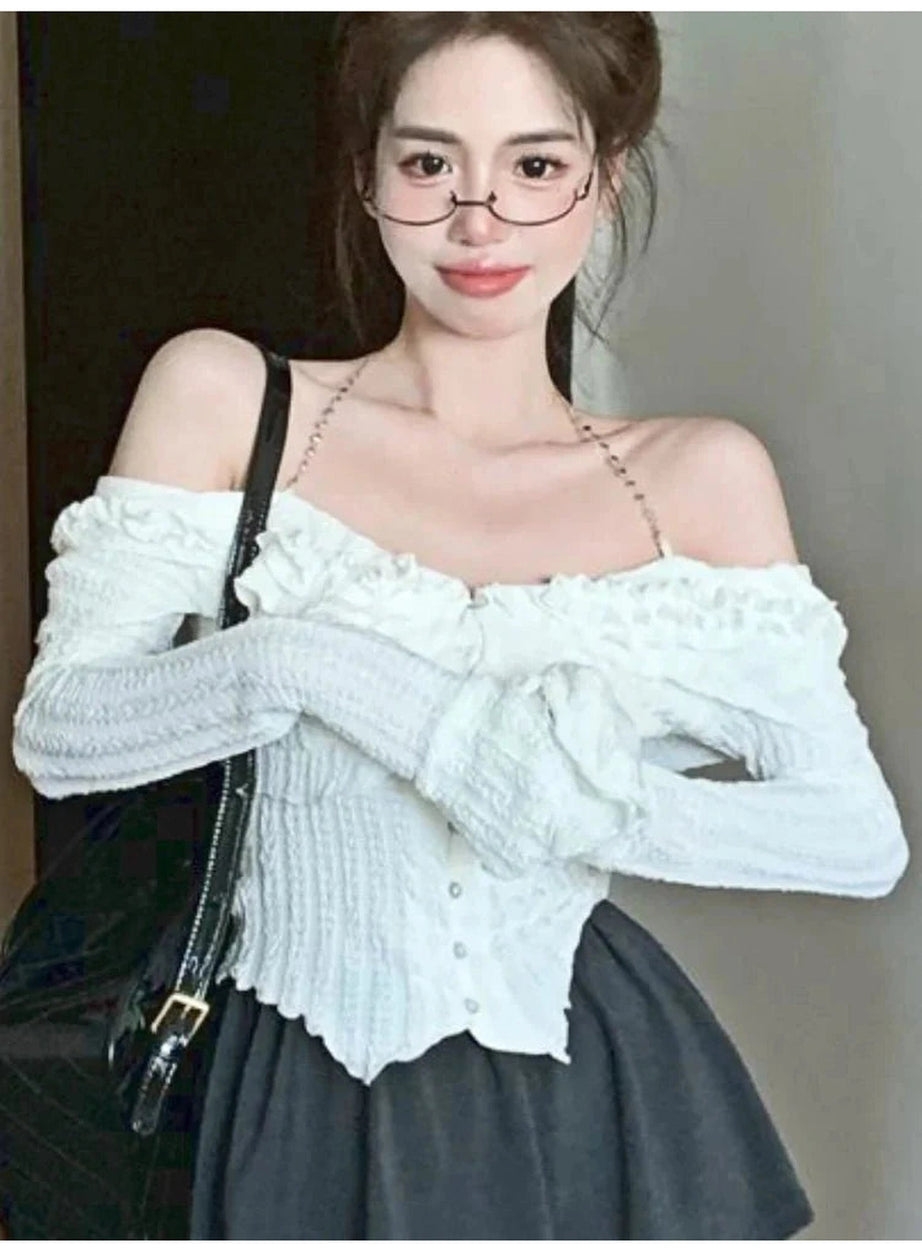 Y2k White Ruffle Kawaii Blouse