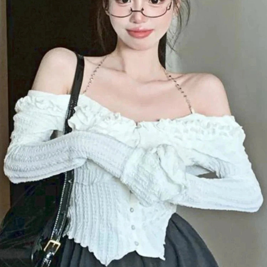 Y2k White Ruffle Kawaii Blouse