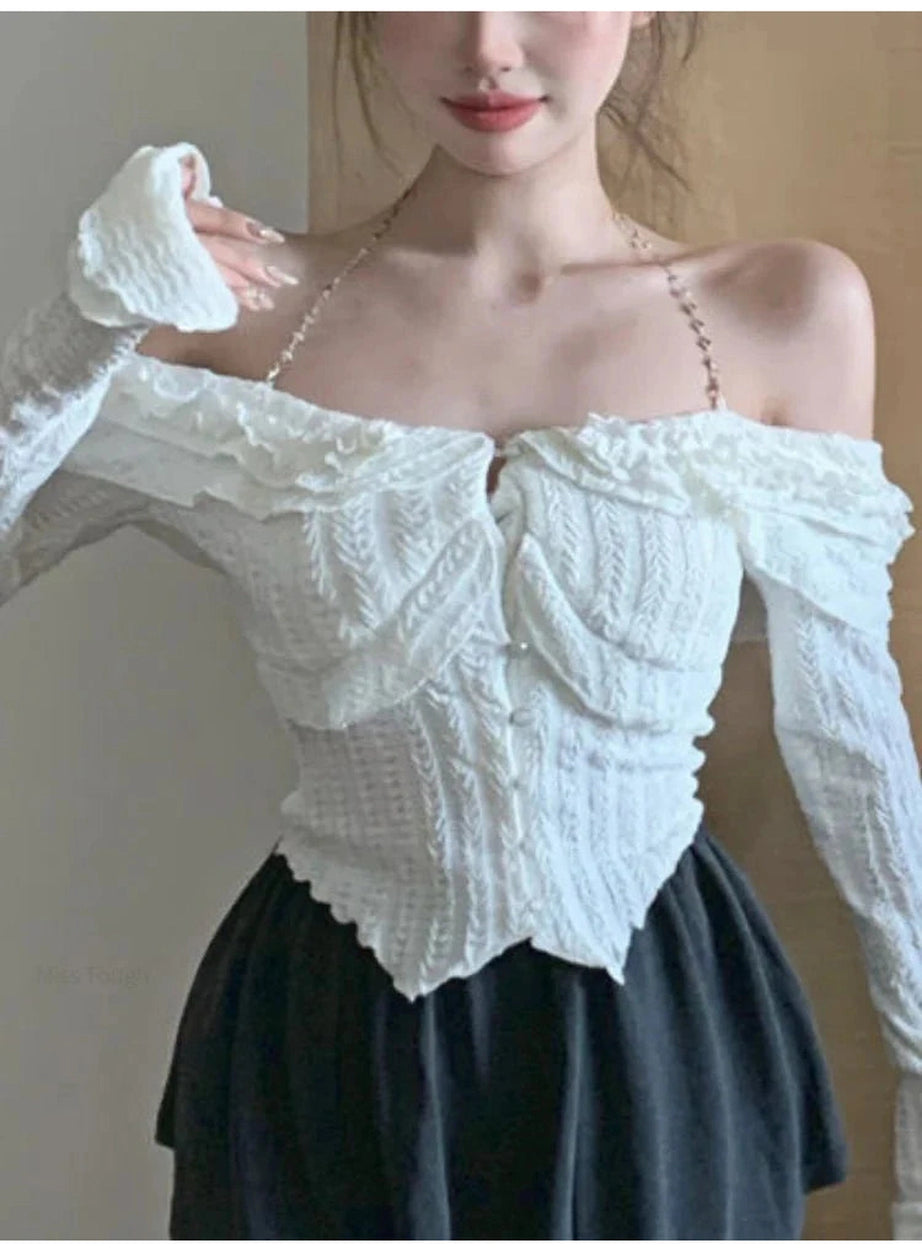 Y2k White Ruffle Kawaii Blouse