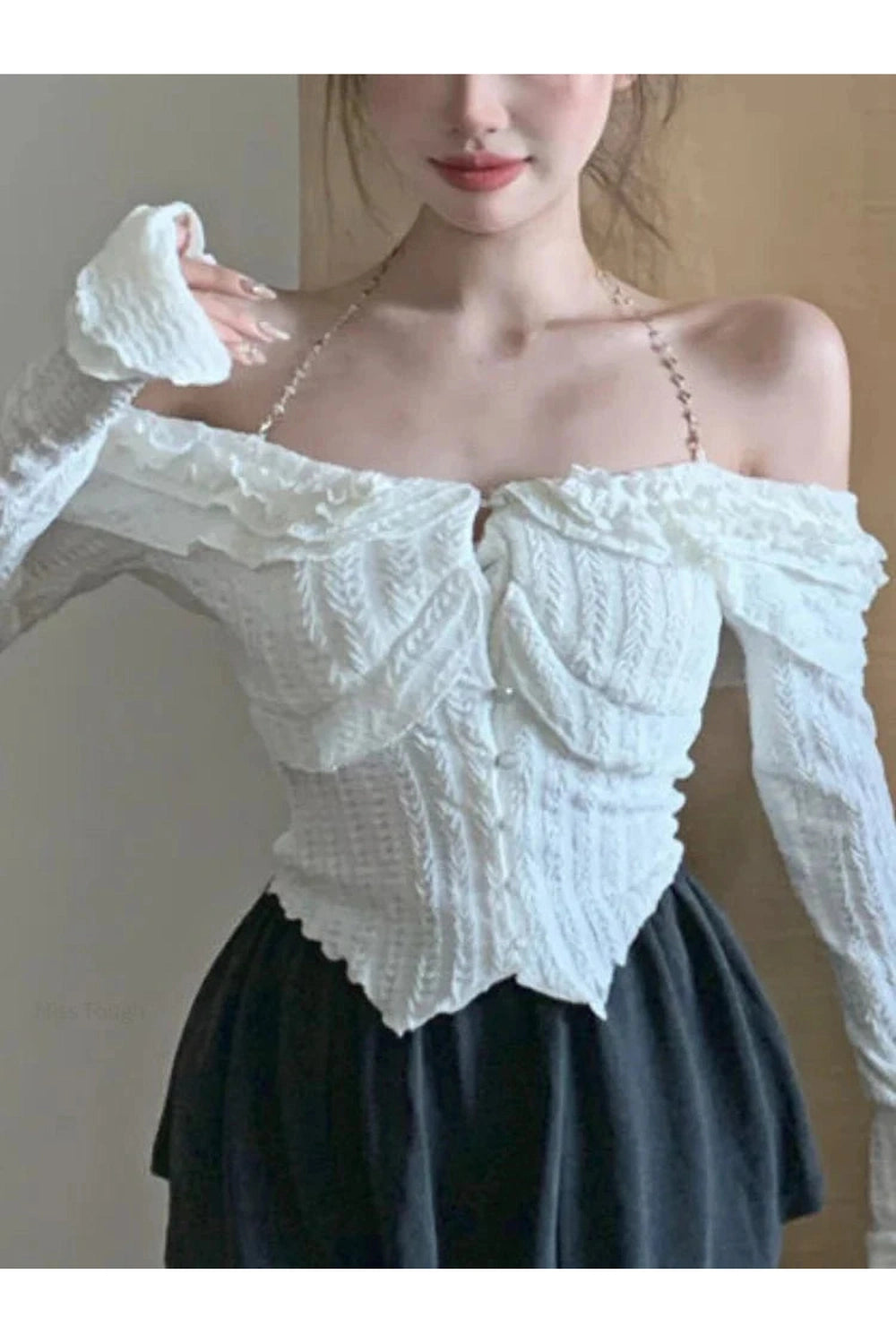 Y2k White Ruffle Kawaii Blouse