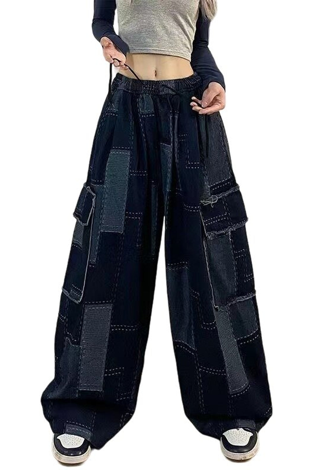 Y2k Wide Leg Patchwork Jeans