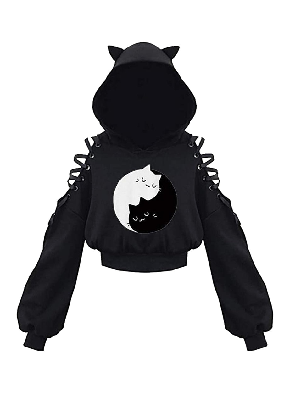 Y2k Witch Style Long Sleeve Crop Hoodie