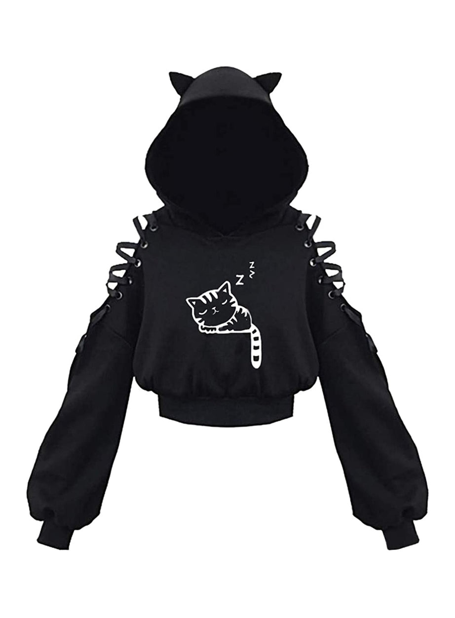 Y2k Witch Style Long Sleeve Crop Hoodie
