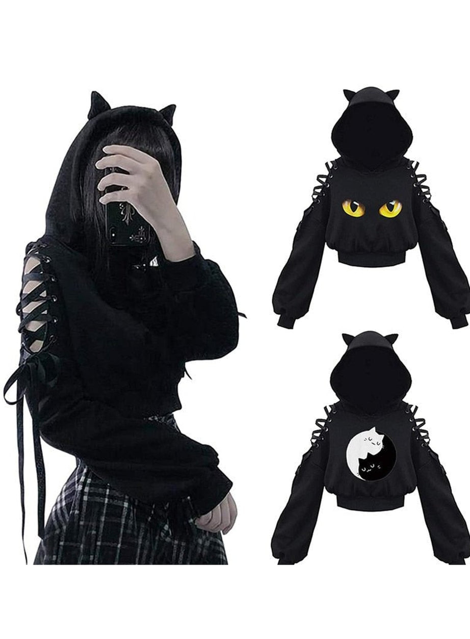 Y2k Witch Style Long Sleeve Crop Hoodie