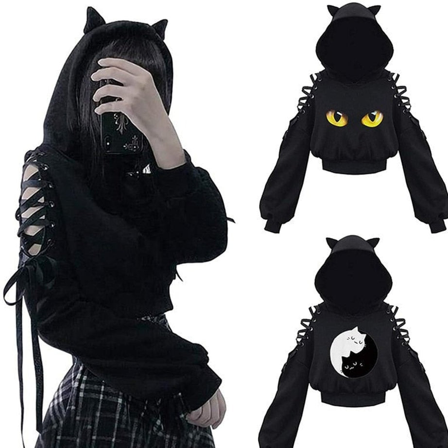 Y2k Witch Style Long Sleeve Crop Hoodie