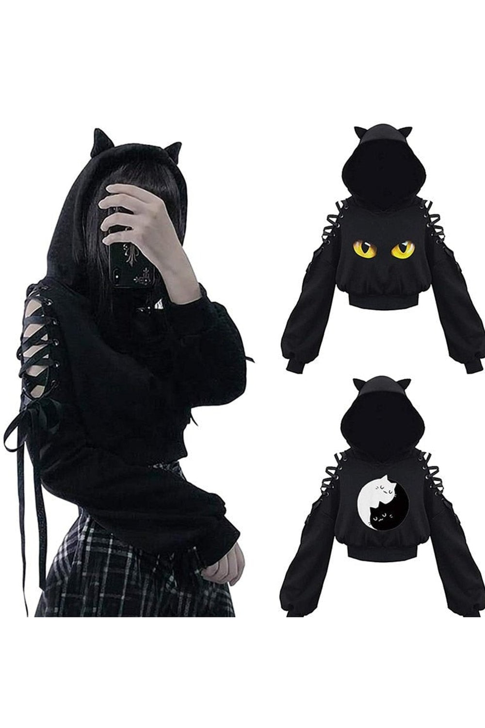 Y2k Witch Style Long Sleeve Crop Hoodie