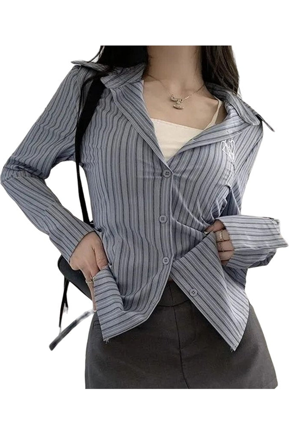 Y2k Women Striped Embroidery Shirt