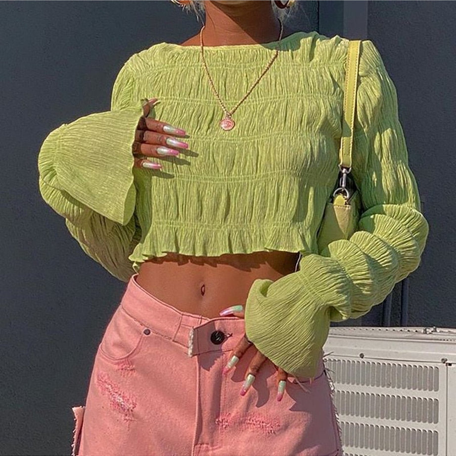 Y2k Aesthetic Green Crop Top