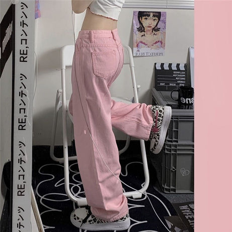 Y2K Baggy Pink Denim Pants - Pants