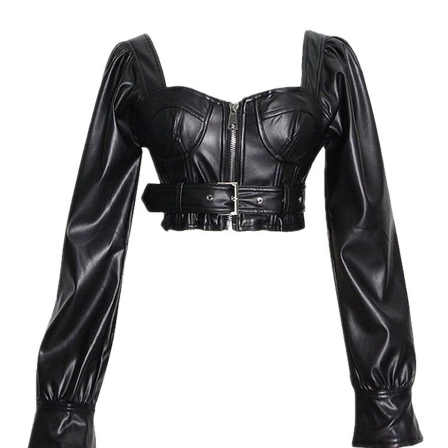 Y2k Black Faux Leather Crop Top