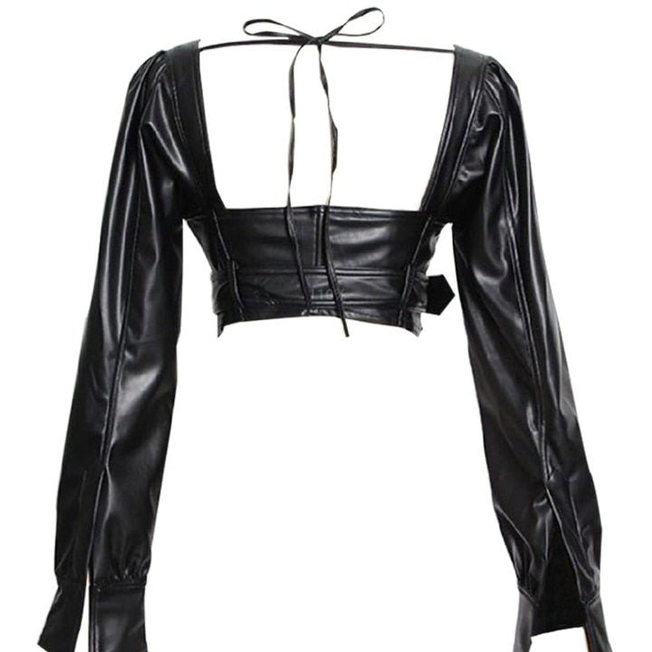 Y2k Black Faux Leather Crop Top