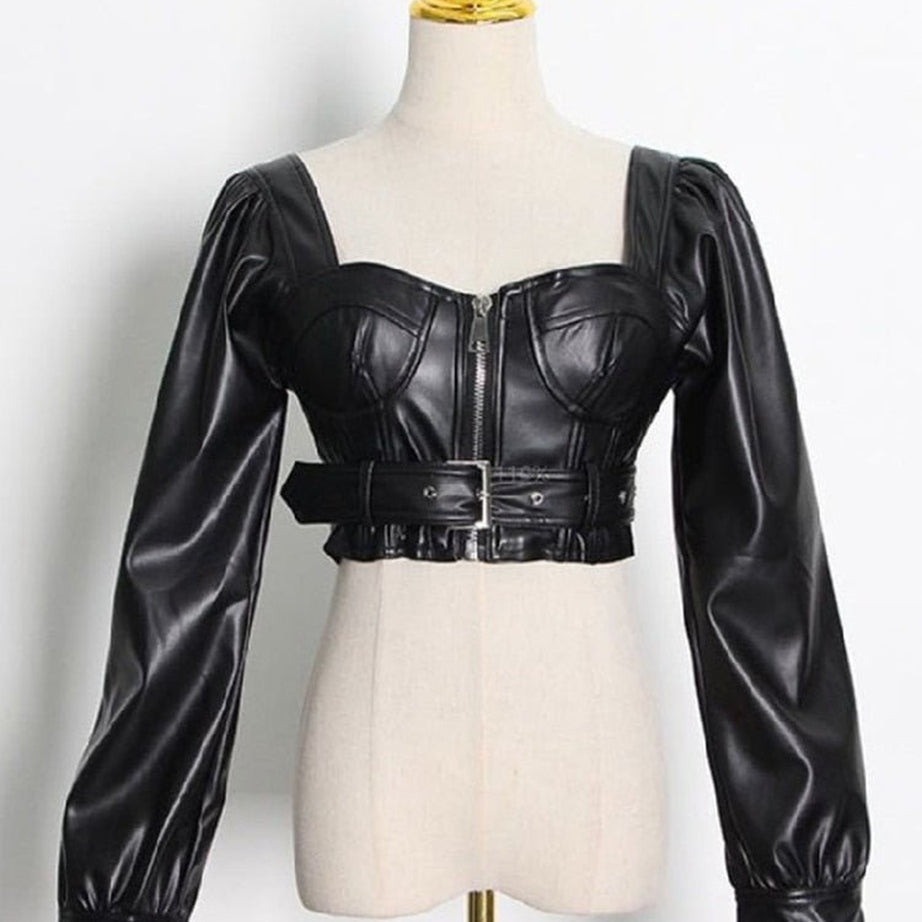 Y2k Black Faux Leather Crop Top