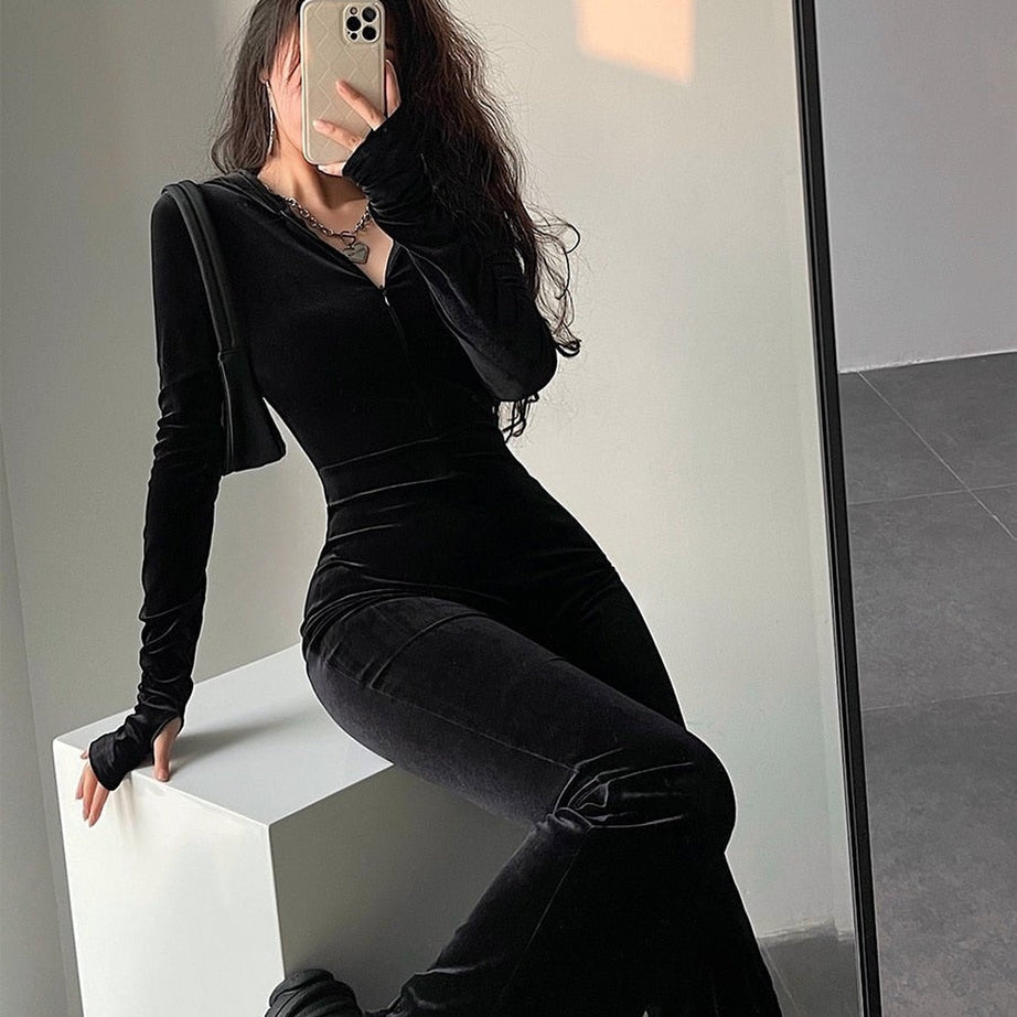 Y2k Fashion Black Velvet Tracksuit