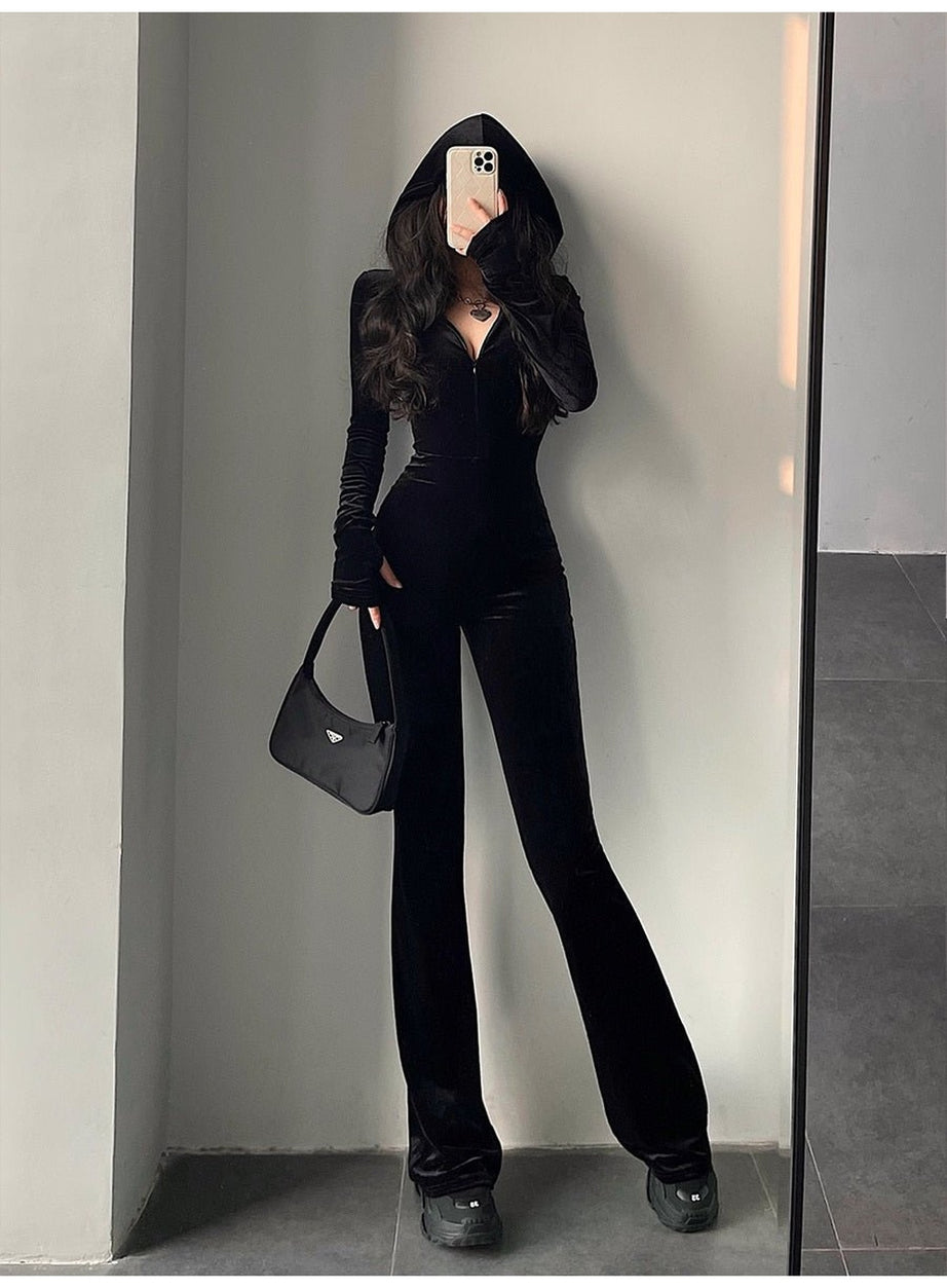 Y2k Fashion Black Velvet Tracksuit