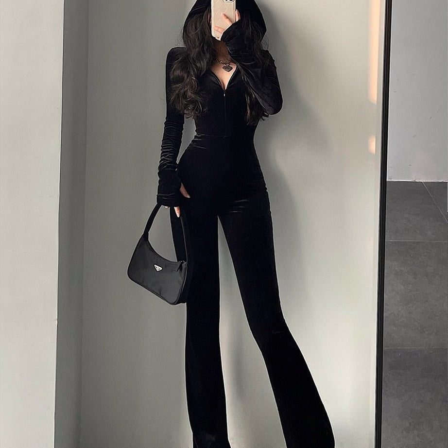 Y2k Fashion Black Velvet Tracksuit