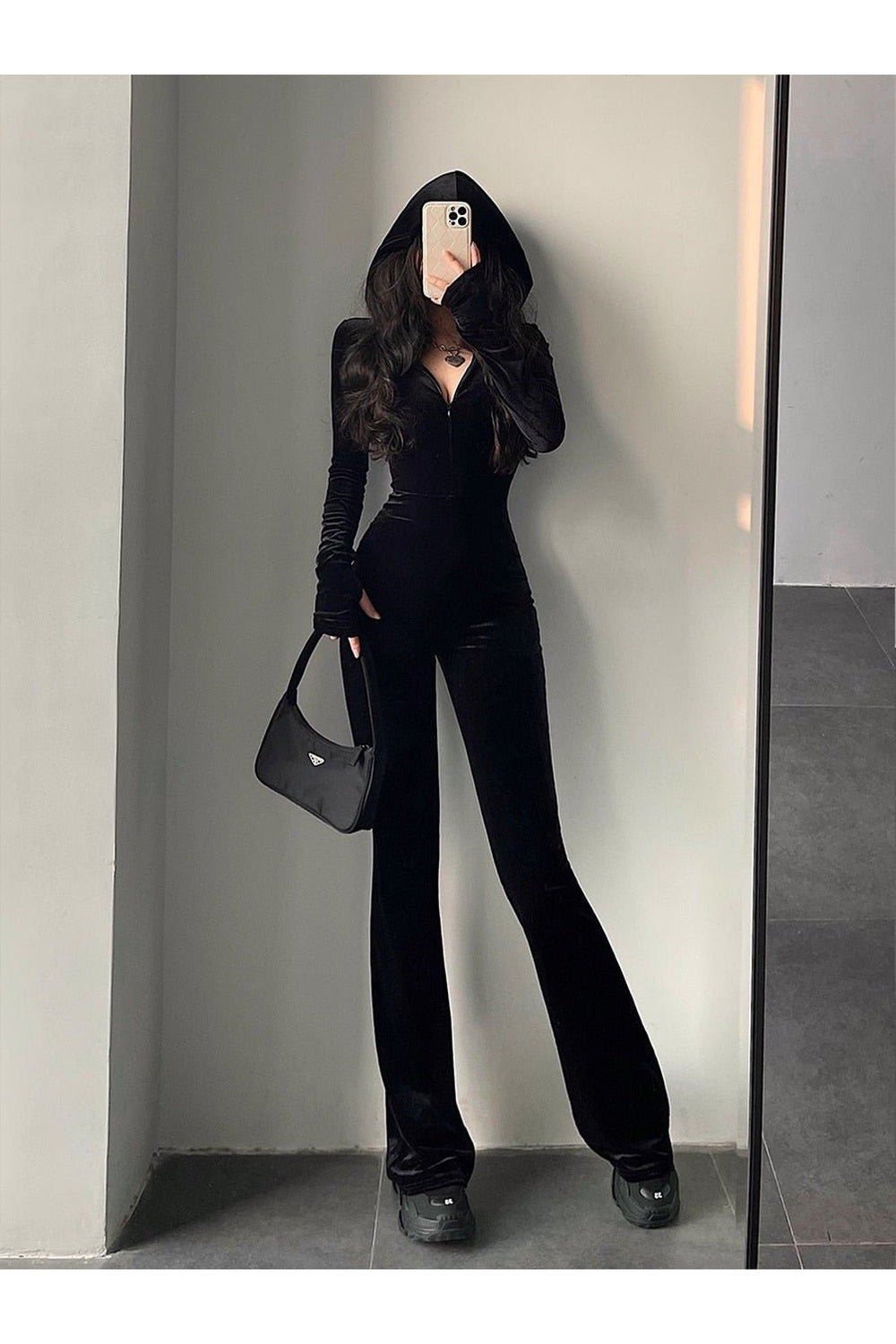 Y2k Fashion Black Velvet Tracksuit