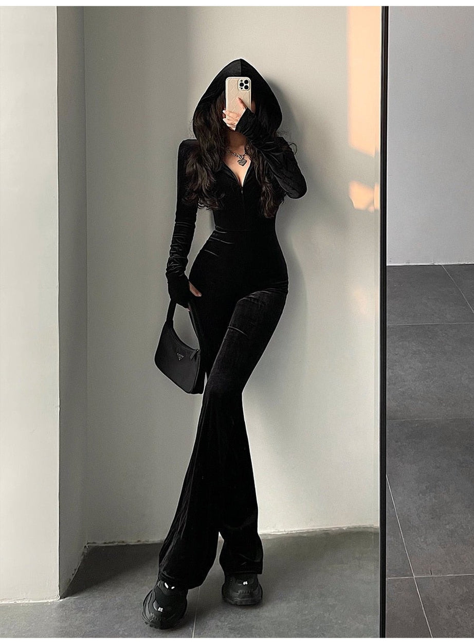 Y2k Fashion Black Velvet Tracksuit