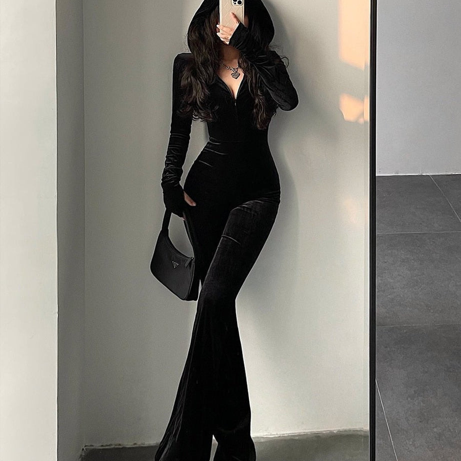 Y2k Fashion Black Velvet Tracksuit