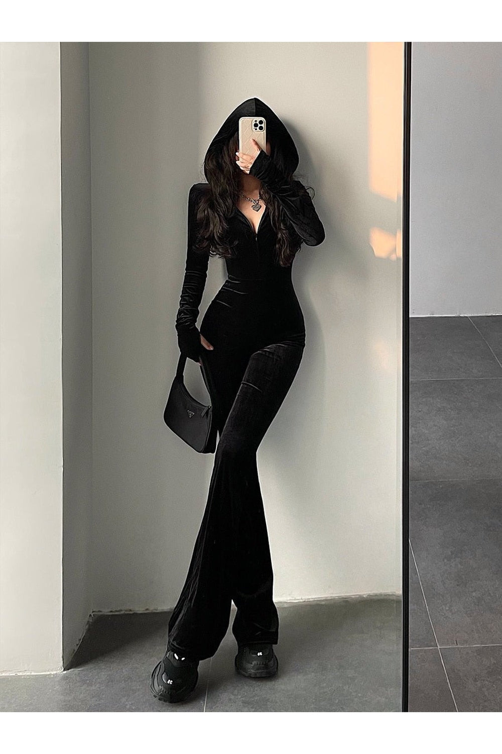 Y2k Fashion Black Velvet Tracksuit